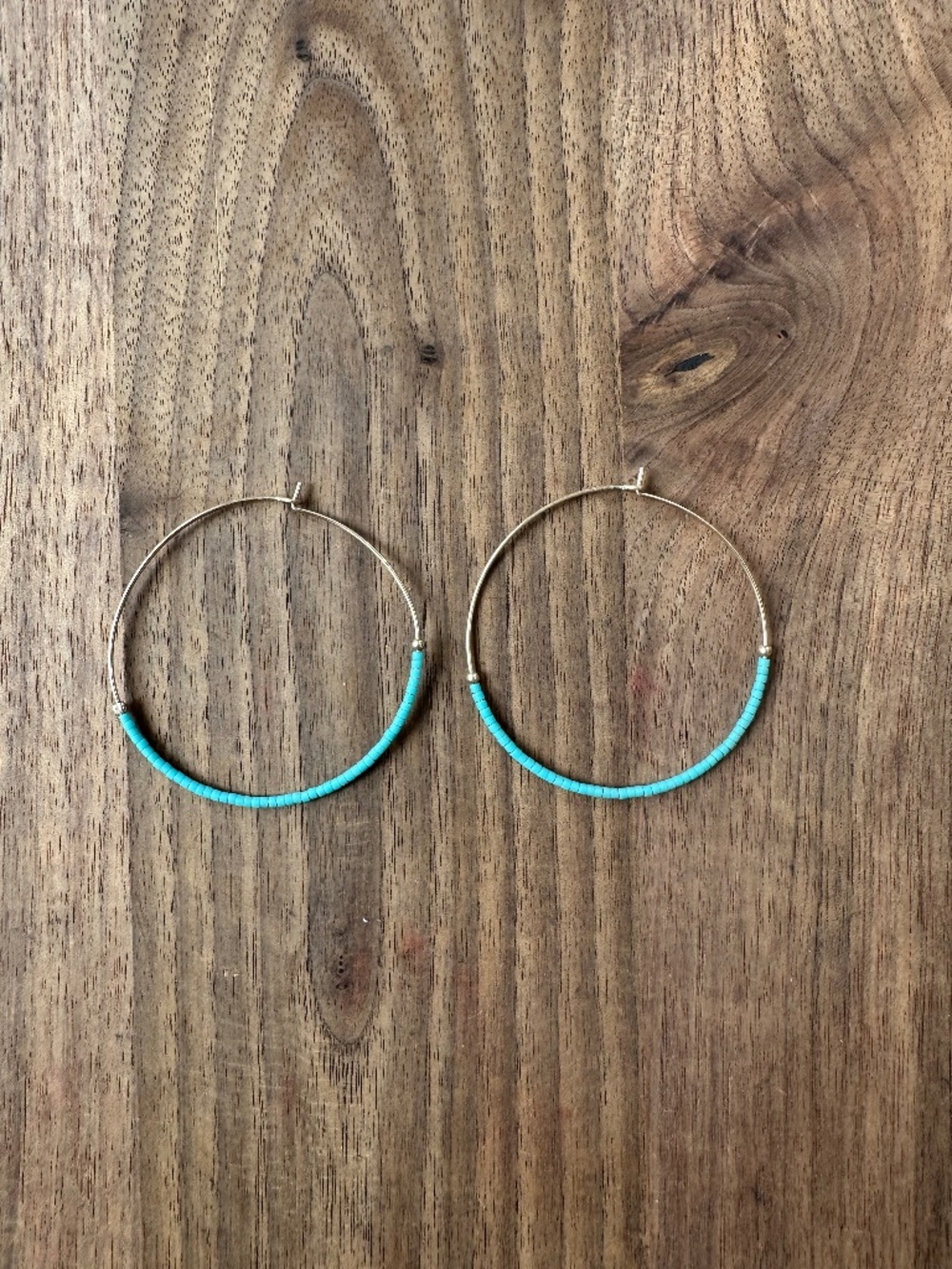 Golden Hoop Earrings with Turquoise beads